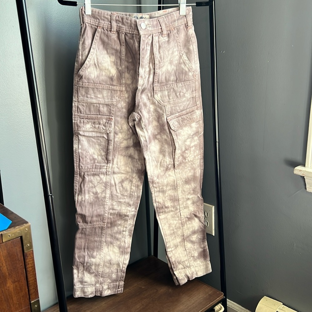 FREE PEOPLE Madison Straight Leg Jean Cargo Utility Tie Dye Purple size 24
